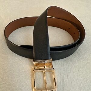 Vince Camuto Reversible Black/Brown Leather Belt with Gold Buckle
